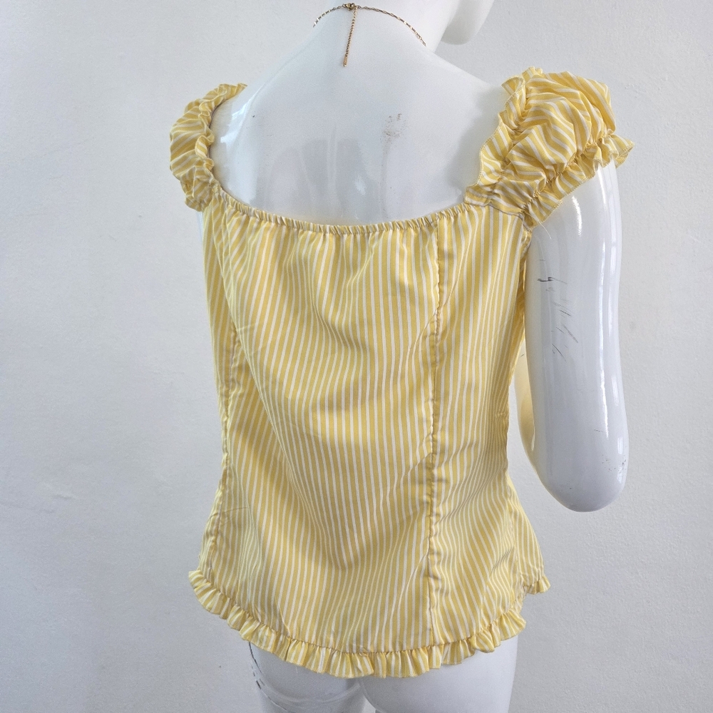 Sunny Yellow White Striped Puff Sleeve Blouse Size Large - Picture 6 of 16